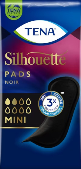ASSORBENTE NERO INCONTINENZA LEGGERA TENA SILHOUETTE NOIR MINI 18 PEZZI - farmaidea24.com