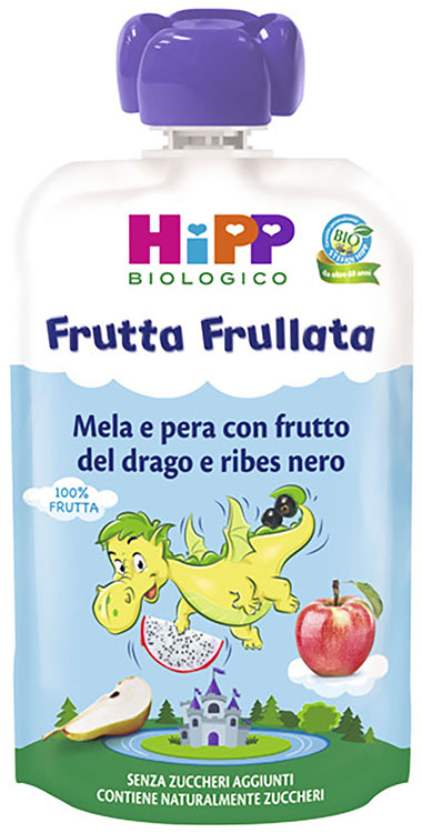 HIPP BIO FRUTTA FRULLATA DRAGONE MELA PERA FRUTTA DEL DRAGO RIBES NERO 90 G - farmaidea24.com