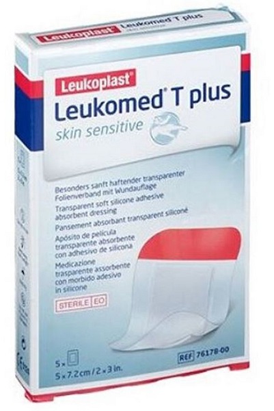 LEUKOMED T PLUS SKIN SENSITIVE MEDICAZIONE POST-OPERATORIA TRASPARENTE IMPERMEABILE CON MASSA ADESIVA AL SILICONE 5X7,2CM 5 PEZZI - farmaidea24.com