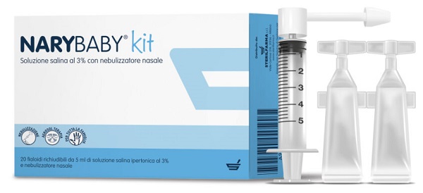 NARY BABY KIT SOLUZIONE SALINA IPERTONICA AL 3% 20 FIALOIDI + NEBULIZZATORE NASALE - farmaidea24.com
