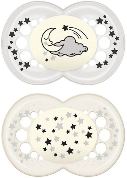 MAM SUCCHIETTO ORIGINAL NIGHT 6+ MESI SILICONE NEUTRO 2 PEZZI - farmaidea24.com