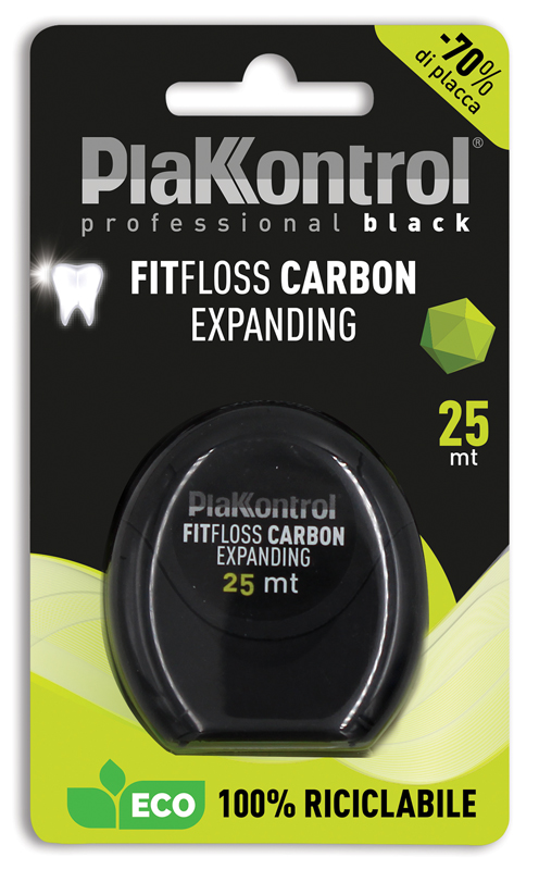 PLAKKONTROL PROFESSIONAL BLACK FITFLOSS CARBON EXPANDING FILO INTERDENTALE 25 METRI FRESH MINT - farmaidea24.com
