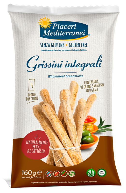 PIACERI MEDITERRANEI GRISSINI INTEGRALI 160 G - farmaidea24.com