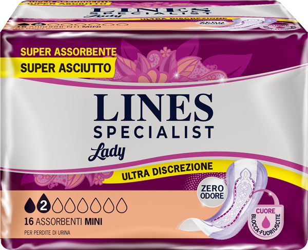 ASSORBENTI PER INCONTINENZA LINES SPECIALIST LADY MINI 16 PEZZI - farmaidea24.com