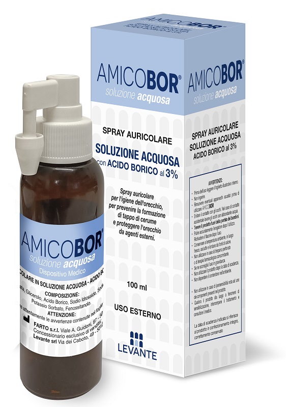 SOLUZIONE ACQUOSA PER IRRIGAZIONE DELL'ORECCHIO AMICOBOR 100 ML - farmaidea24.com