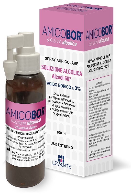 SOLUZIONE ALCOLICA PER IRRIGAZIONE DELL'ORECCHIO AMICOBOR 100 ML - farmaidea24.com