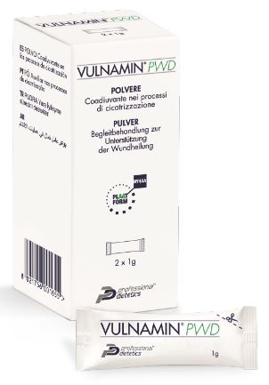 VULNAMIN PWD MEDICAZIONE INTERATTIVA IN POLVERE DI SODIO JALURONATO E AMINOACIDI 2 STICK PACK - farmaidea24.com