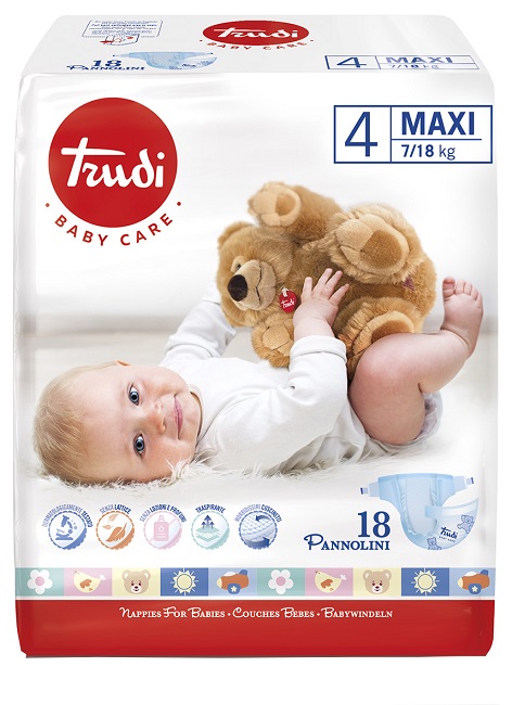 TRUDI BABY CARE PANNOLINO BAMBINI MAXI 7/18 KG 18 PEZZI - farmaidea24.com