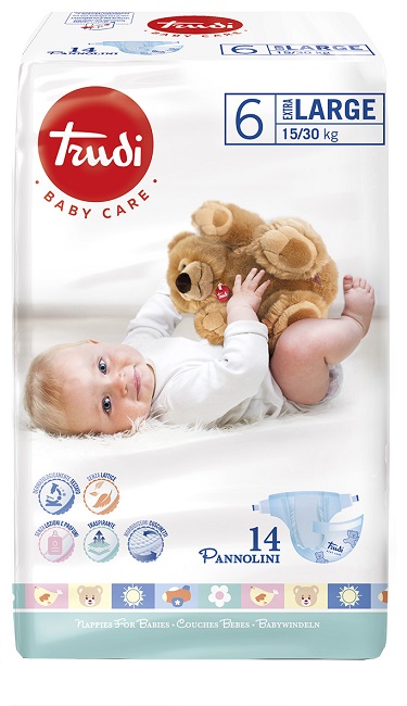 TRUDI BABY CARE PANNOLINO BAMBINI EXTRALARGE 15/30 KG 14 PEZZI - farmaidea24.com