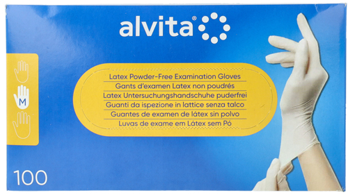 GUANTI DA ISPEZIONE ALVITA IN LATTICE SENZA TALCO M 100 PEZZI - farmaidea24.com