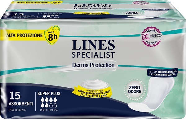 PANNOLONE PER INCONTINENZA LINES SPECIALIST DERMA SAGOMATO ANATOMICO SUPER PLUS 15 PEZZI - farmaidea24.com