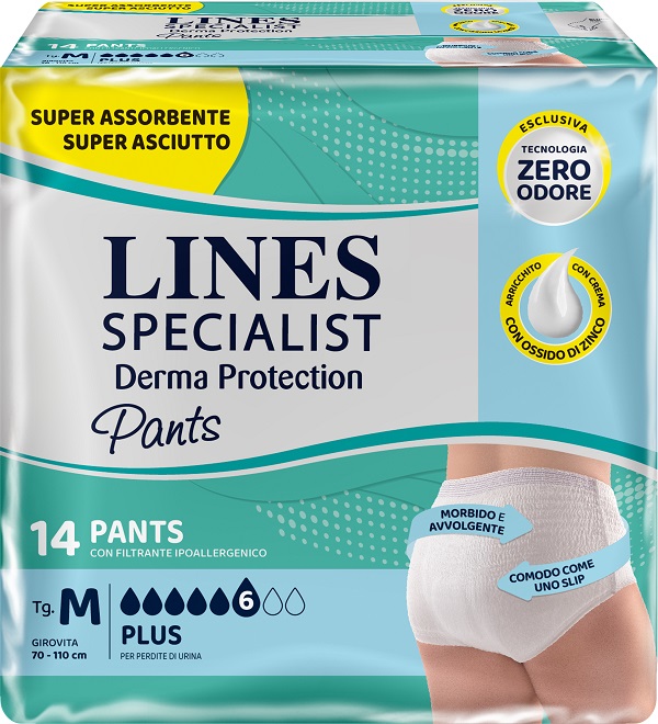 PANNOLONE PER INCONTINENZA LINES SPECIALIST DERMA PANTS PLUS M 14 PEZZI - farmaidea24.com