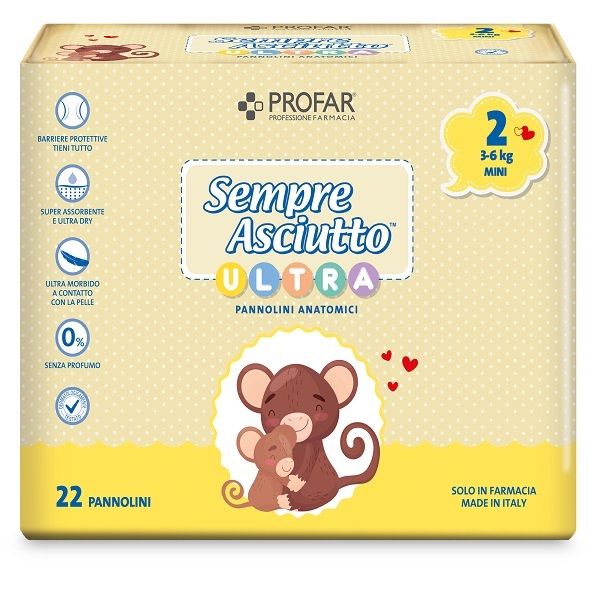 PANNOLINI PROFAR SEMPRE ASCIUTTO ULTRA MINI 3/6 KG 22 PEZZI - farmaidea24.com