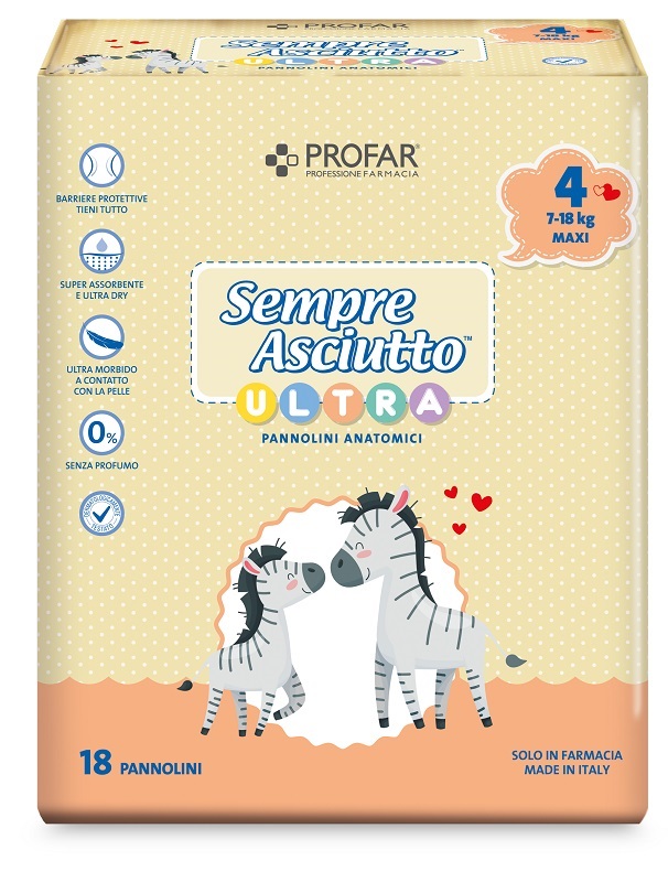 PANNOLINI PROFAR SEMPRE ASCIUTTO ULTRA MAXI 7/18 KG 18 PEZZI - farmaidea24.com
