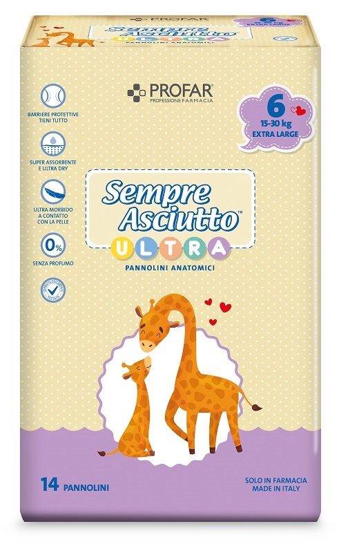 PANNOLINI PROFAR SEMPRE ASCIUTTO ULTRA EXTRA 15/30 KG 14 PEZZI - farmaidea24.com