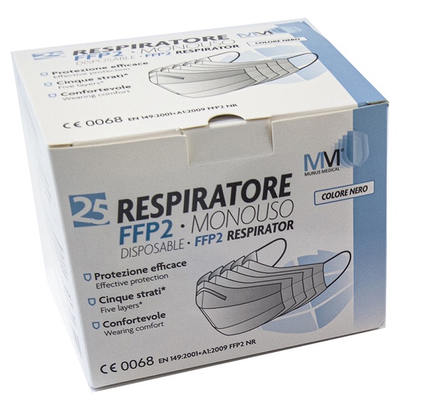 MUNUS MEDICAL RESPIRATORE FFP2 NR CLASSE III NERO 25 PEZZI - farmaidea24.com