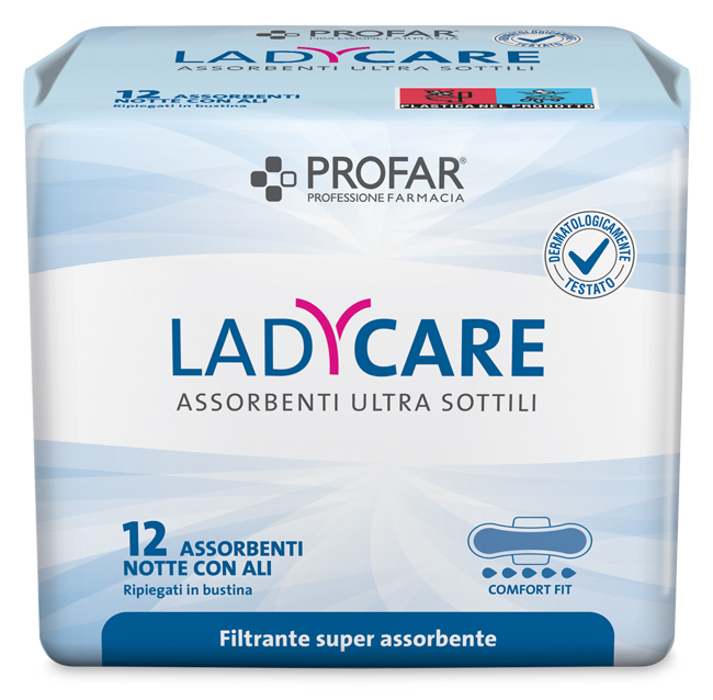 LADYCARE ASSORBENTI NOTTE CON ALI 12 PEZZI PROFAR - farmaidea24.com