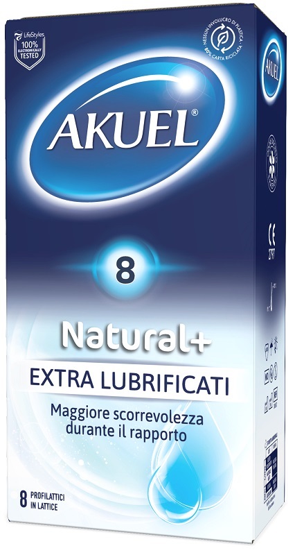 PROFILATTICO AKUEL NATURAL+ EXTRALUBRIFICATO 8 PEZZI - farmaidea24.com