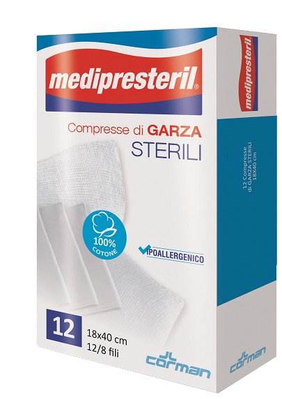 GARZA COMPRESSA MEDIPRESTERIL 12/8 FU 18X40CM 12 PEZZI - farmaidea24.com