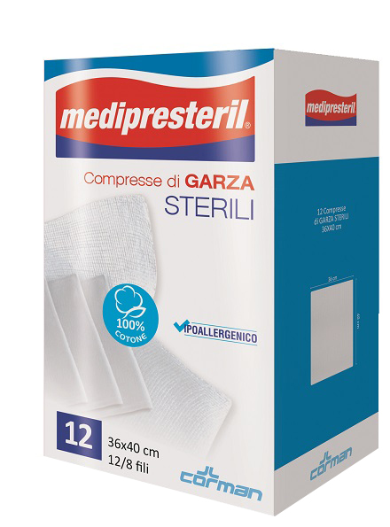 GARZA COMPRESSA MEDIPRESTERIL 12/8 FU 36X40CM 12 PEZZI - farmaidea24.com