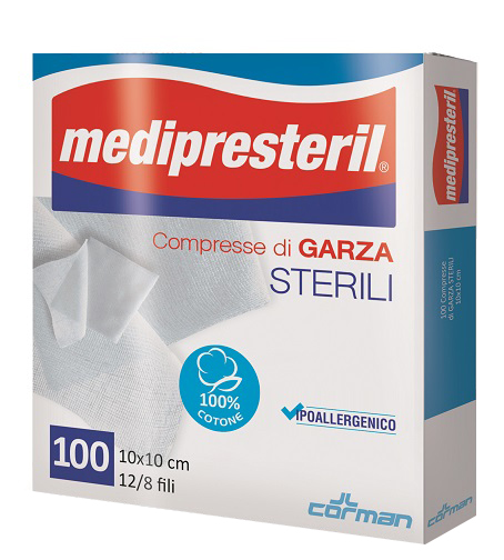 GARZA COMPRESSA MEDIPRESTERIL 12/8 FU 10X10CM 100 PEZZI - farmaidea24.com