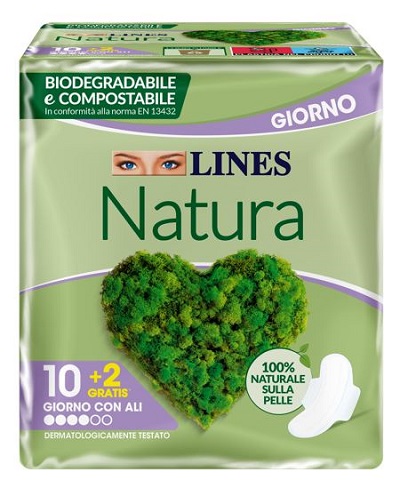 LINES NATURA ASSORBENTI ULTRA GIORNO CON ALI BIODEGRADABILI 10+2 PEZZI - farmaidea24.com