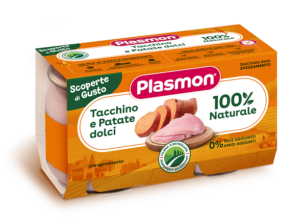 PLASMON OMOGENEIZZATI TACCHINO PATATE DOLCI 2 PEZZI DA 120 G - farmaidea24.com