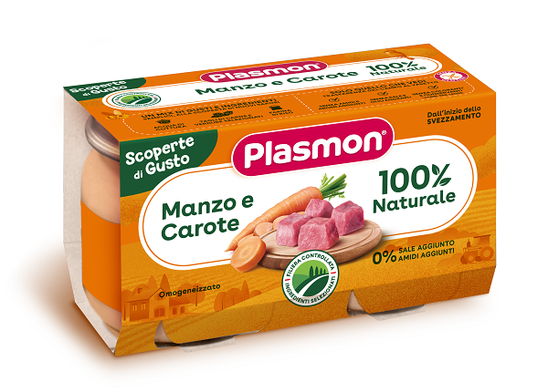 PLASMON OMOGENEIZZATI MANZO CAROTE 2 PEZZI DA 120 G - farmaidea24.com