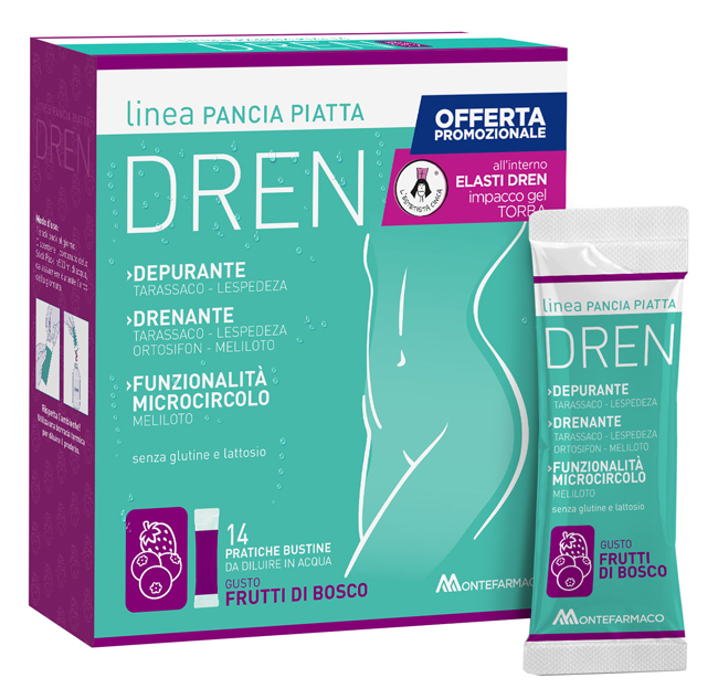 PANCIA PIATTA DREN FRUTTI DI BOSCO 14 BUSTINE STICK PACK + TORBA DRENANTE - farmaidea24.com