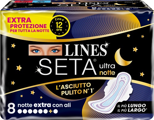 LINES SETA ULTRA ASSORBENTI NOTTE 8 PEZZI - farmaidea24.com