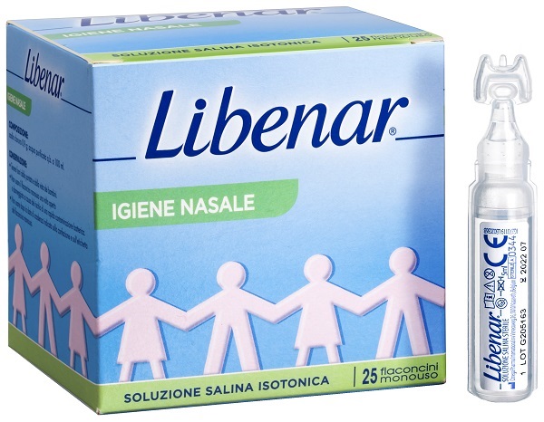 SOLUZIONE SALINA ISOTONICA 0,9% LIBENAR PER IGIENE NASALE 25 FLACONCINI MONOUSO X 5 ML - farmaidea24.com