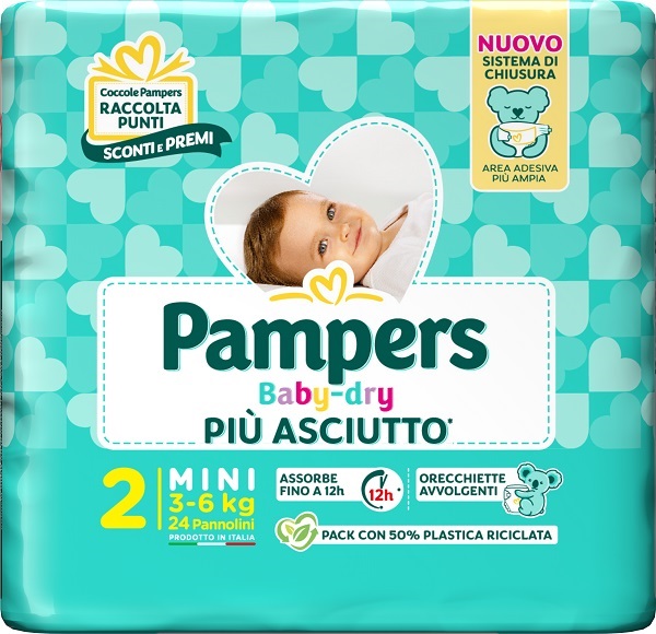 PAMPERS BABY DRY PANNOLINO DOWNCOUNT MINI 24 PEZZI - farmaidea24.com