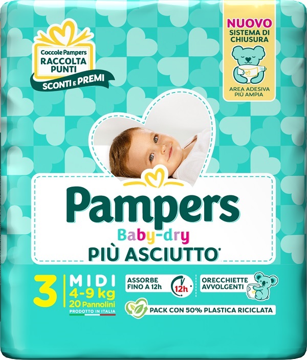 PAMPERS BABY DRY PANNOLINO DOWNCOUNT MIDI 20 PEZZI - farmaidea24.com