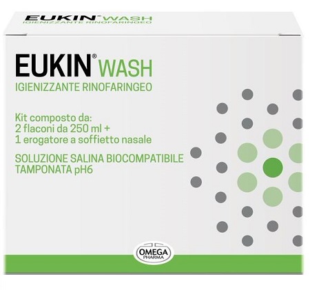 EUKIN WASH IGIENIZZANTE RINOFARINGEO KIT 2 FLACONI DA 250 ML + EROGATORE A SOFFIETTO NASALE - farmaidea24.com