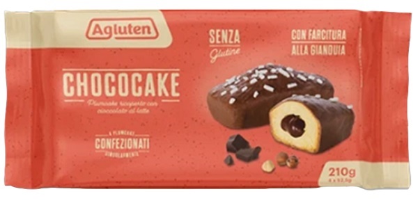 AGLUTEN CHOCOCAKE 4 PLUMCAKE RICOPERTI CON CIOCCOLATO AL LATTE CON FARCITURA ALLA GIANDUIA X 52,5G - farmaidea24.com