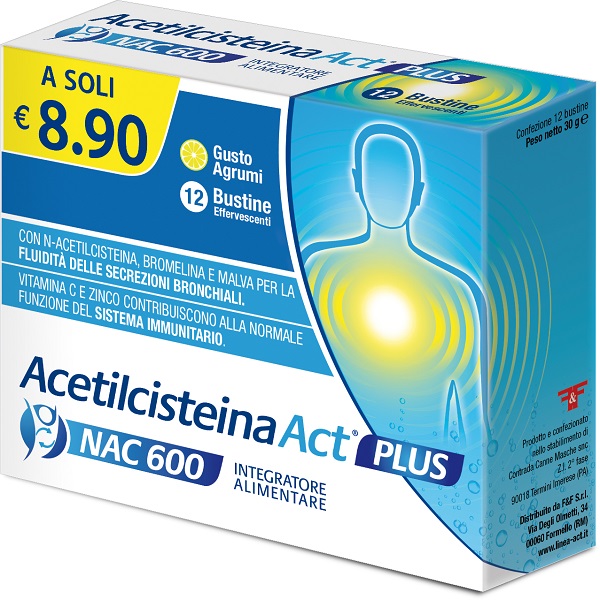 ACETILCISTEINA ACT PLUS NAC 600 12 BUSTINE EFFERVESCENTI AGRUMI - farmaidea24.com