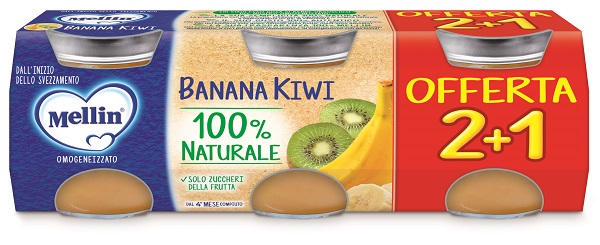 MELLIN OMOGENEIZZATO BANANA KIWI 3 PEZZI DA 100 G - farmaidea24.com