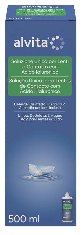 SOLUZIONE UNICA LENTI A CONTATTO CON ACIDO IALURONICO ALVITA 500 ML - farmaidea24.com