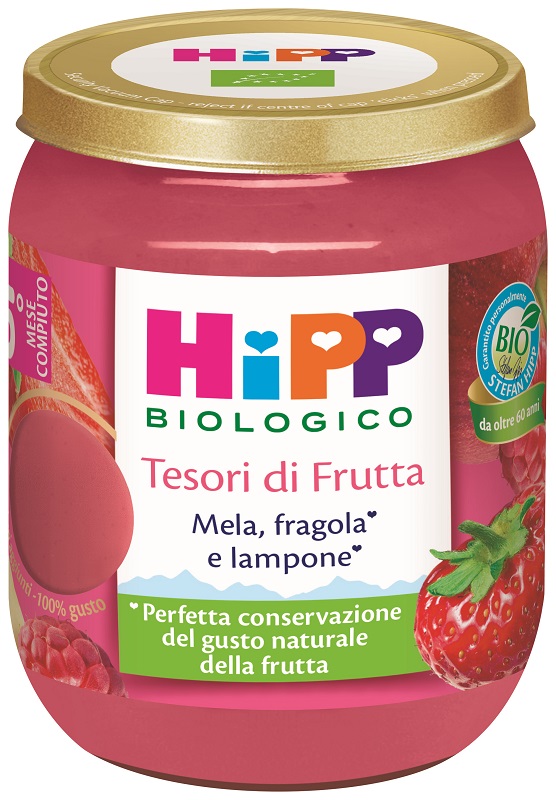 HIPP TESORI FRUTTA MELA FRAGOLA LAMPONE 160 G - farmaidea24.com