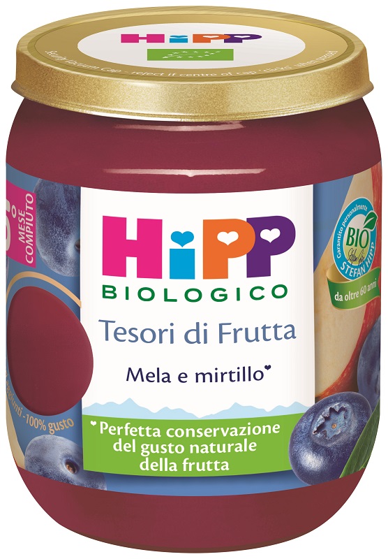 HIPP TESORI FRUTTA MELA MIRTILLO 160 G - farmaidea24.com