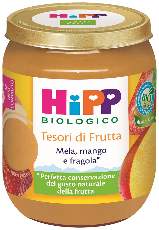 HIPP TESORI FRUTTA MELA MANGO FRAGOLA 160 G - farmaidea24.com