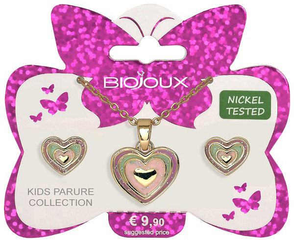 BJS005 PARURE ORECCHINI+COLLANINA DEEP HEART GOLD PLATED - farmaidea24.com