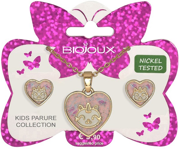 BJS006 PARURE ORECCHINI+COLLANINA UNICORN HEART GOLD PLATED - farmaidea24.com